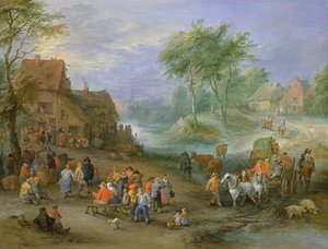 A Village Landscape With Figures Making Merry — Theobald Michau
