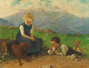 Two Children On A Mountain, Educating A Dachshund — Theodore Kleehaas