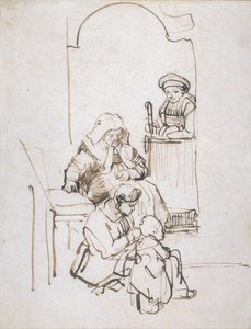 Three Women And A Child At The Door — Rembrandt Van Rijn, Baroque Realism