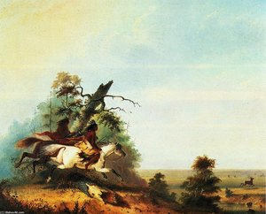 Elk Swimming The Platte — Alfred Jacob Miller