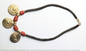 African Heritage Necklace Of Amber And Cast Brass Beads, With Coconut Shells — Alan Donovan Phillips Leitch