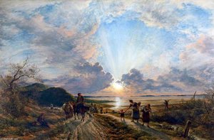 Estuary Scene With Setting Sun — John Linnell