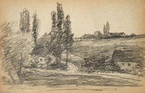Landscape With Houses And Poplars — John Ottis Adams