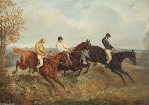 Three Steeplechasers Clearing A Ditch — Henry Thomas Alken