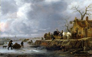 An Inn By A Frozen River — Isaac Van Ostade