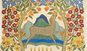 Antelope And Flowering Tree (textile Design) — Myrtle Broome