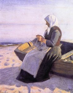 Fisherman's Wife Knitting On Skagen Beach — Michael Peter Ancher