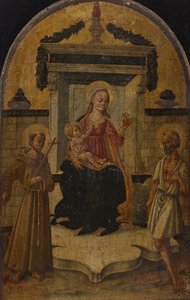 The Virgin And Child Enthroned With St. Francis Of Assisi And St. Jerome — Доменико Ди Микелино