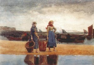 Two Girls On The Beach, Tynemouth — Winslow Homer