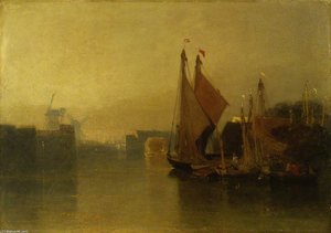 View From Yarmouth Bridge, Norfolk, Looking Towards Breydon, Just After Sunset — John Sell Cotman, Romanticism