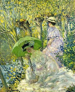 Two Young Women In A Garden — Frederick Carl Frieseke, Impressionism