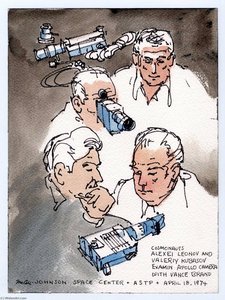 Cosmonauts Examine Apollo Camera — Robert T Mccall
