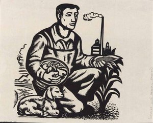 Worker With Harvest, Factory — Howard Cook