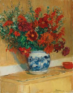 Bouquet Of Flowers In Blue Vase — Жак-эмиль Бланш