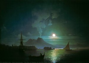 The Bay Of Naples At Moonlit Night. Vesuvius — Ivan Konstantinovich Aivazovsky, Romanticism
