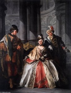 Three Figures Dressed For A Masquerade