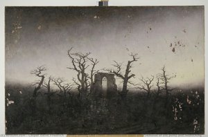 Abbey Among Oak Trees, Intermediate State After Removal Of Old Putty And Retouching — Caspar David Friedrich, Romantic Landscape