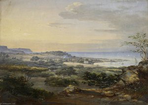 Tajura Landscape With A Small Town Beside A Bay — Johann Martin Bernatz