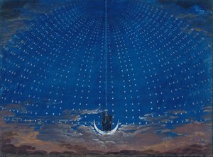 La flauta mágica de Wolfgang Amadeus Mozart. Diseño de escenografía para la segunda escena, el Salón de las Estrellas de la Reina de la Noche