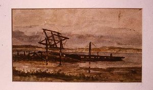 Landscape With Dock, Sea, And Beach, (painting) — Edward Mitchell Bannister