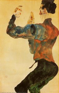 Self Portrait With Raised Arms, Back View — Egon Schiele, Expressionism