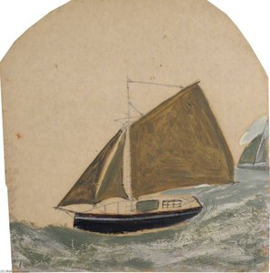 Two Ships With Brown Green Sails In Rising Sea — Alfred Wallis, Coastal Modernism