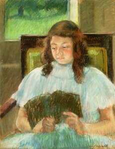 Françoise In A Square-backed Chair, Reading (also Known As Young Girl Reading, Young Girl In A Blue Dress) — Mary Stevenson Cassatt, Impressionism