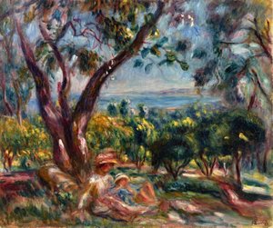 Landschaft von Cagnes mit Frau und Kind