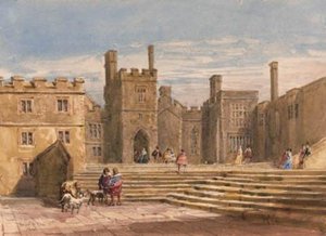Figures In Historical Costume Before Haddon Hall, Derbyshire — David Cox