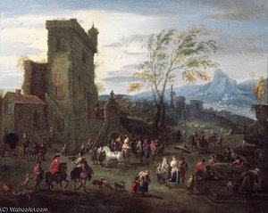 Falconry By A Mansion In A River Landscape — Mathys Schoevaerdts