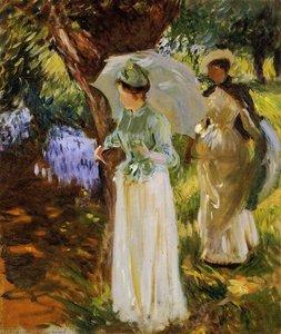 Two Girls With Parasols At Fladbury — John Singer Sargent, Late Nineteenth Century