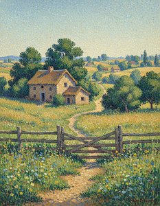 The Golden Path to Solitude: A Neo-Impressionist Pastoral Study