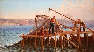 Fishermen Bringing In The Catch - — Fausto Zonaro