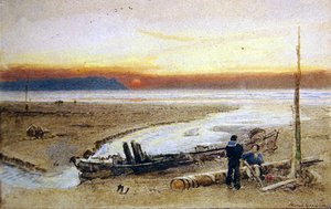 Shore Scene At Sunset — Albert Goodwin