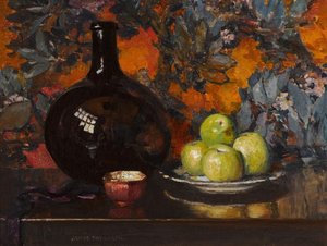 Still Life Of A Black Bottle And Apples — James Paterson
