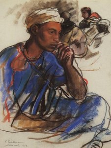 Thoughtful Men In Blue. Marrakesh — Zinaida Serebriakova