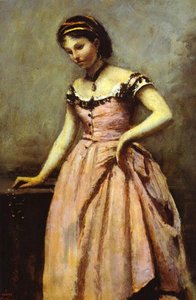 Young Woman In A Pink Dress — Jean-baptiste-camille Corot, Romanticism
