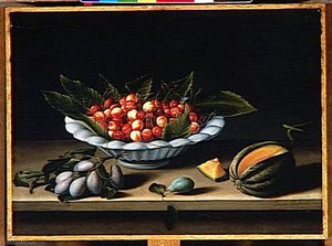 Coupe De Cerises, Prunes Et Melon — Louise Moillon