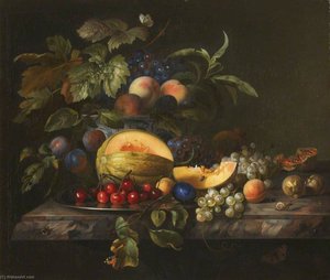 A Melon, Cherries, Grapes, and Other Fruit