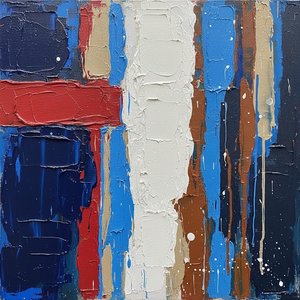 Monolithic Echoes Of Crimson And Navy In A Singular Abstract Expression — Christian Noiret, Contemporary Abstract