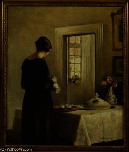 An Interior With A Woman At A Table — Carl Vilhelm Holsoe
