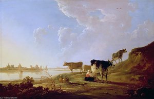 River Scene With Milking Woman — Aelbert Jacobsz Cuyp