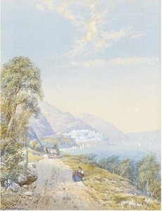 Figures On A Track Beside A Lake — Charles Rowbotham