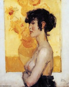 Woman In Front Of Van Goghs Sunflowers Sun — Isaac Lazarus Israels