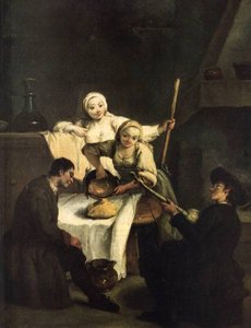 La Polenta. . Venezia, Ca' Rezzonico. — Pietro Longhi