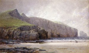 Fisherman On The Shore, Trebarwith Strand, Cornwall — William Trost Richards