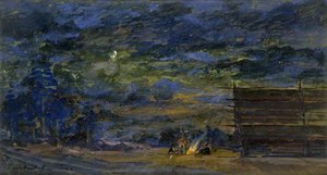 Nocturnal Landscape With A Group Round A Fire — Konstantin Alexeievitch Korovin, Russian Impressionism