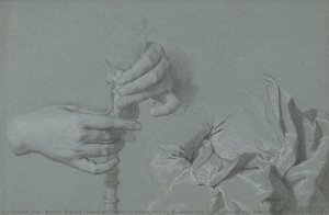 Sheet Of Studies Of Hands Playing Bagpipes And Torso View Of Man Wearing Robe (study For The Portrait Of Gaspard De Gueidan) — Benoit Rigaud