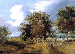 Landscape With A Church In The Distance And Figure In A Red Shawl — Samuel David Colkett