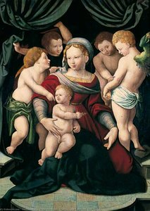 Madonna And Child With Four Cherubs — Bartholomaeus Bruyn The Elder